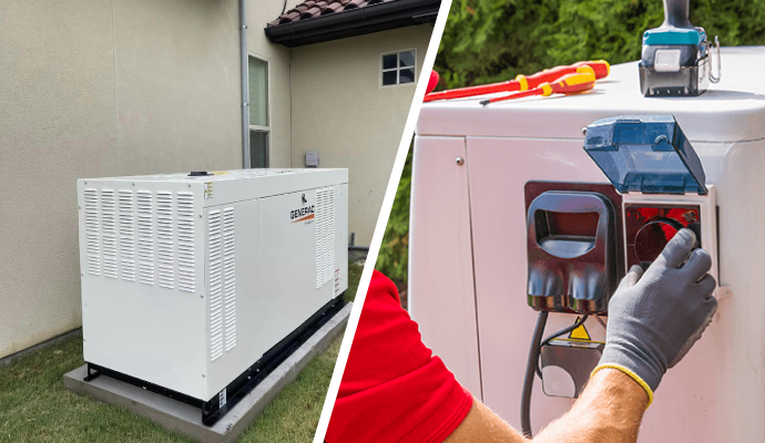 Collage of generator installing and repair