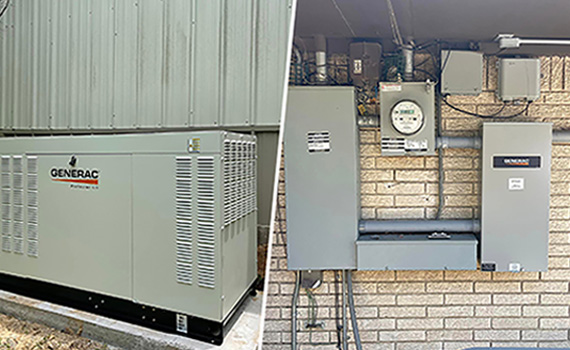 Collage of generator and electrical service 