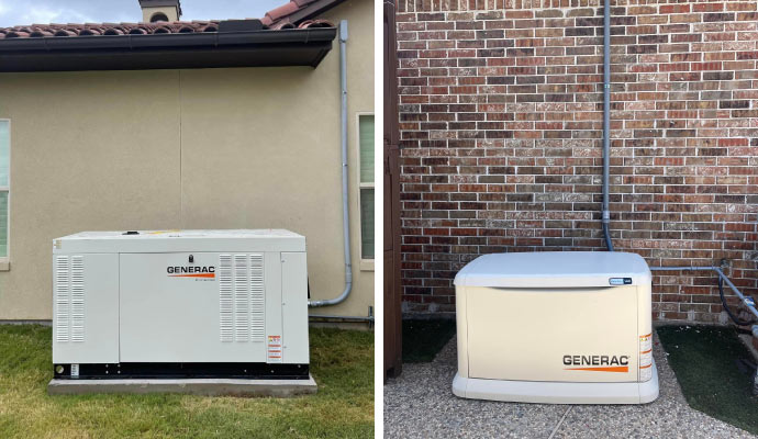 Collage of generators of various sizes installed outdoors