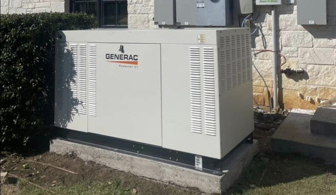 A repaired generator outside a building