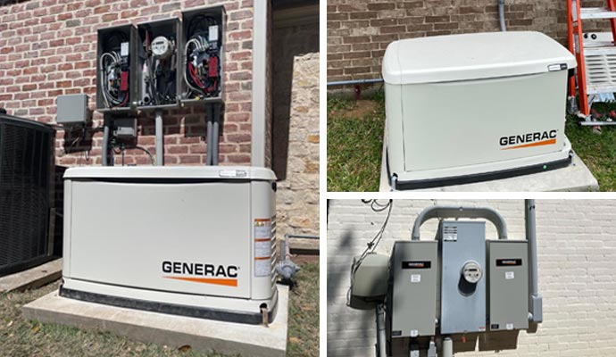 Three views of a GENERAC home backup power system.